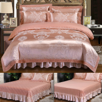 Luxurious four pieces of Eurostyle GonXX_ENCODE_CASE_CAPS_LOCK_Off Forged Jacquard Clip Cotton Thickened Bed Skirt Bed Cover Style Wedding Bed Bedding Quilts