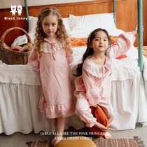 Small Black Tot Intimacy Tony Spring Summer Pure Cotton Girls Home Suit Sleeping Skirt Korean version of little girl Summer Sleeping Clothing Thin