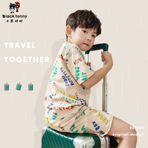 Small black toddler Summer Short Sleeves Pure Cotton Boy Sleepwear Baby Air Conditioning Suit Children Toddler Home Suit Children Clothing