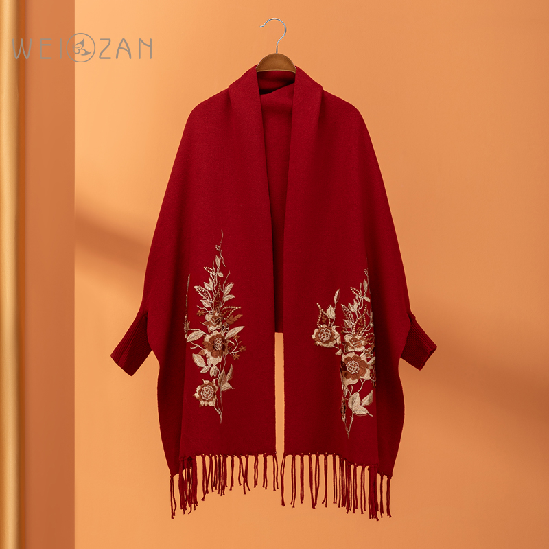 Autumn Winter Red Woman Shawl Mom Wedding Gown Wedding Gown Wedding Gown Mother-In-Law Wedding Banquet Jacket Accessories Extras Hood Cardiovert-Taobao