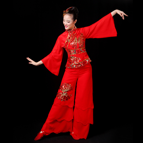 Chinese folk dance costumes for women Yangko costume middle aged and elderly folk square dance suit Fan Dance Costume performance Dress Adult Female