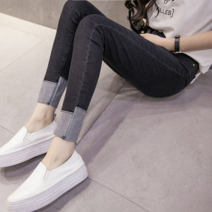 High waist stretch thin feet pants denim leggings pencil trousers