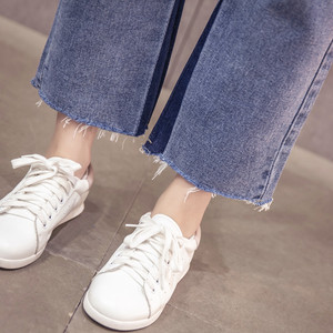 High waist hit color wide leg pants straight denim nine pants