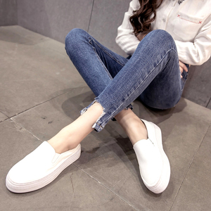 High waist stretch Slim thin feet pencil pants ripped jeans