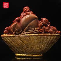 Fujian Shoushan Furong stone natural original stone hand-carved Golden Boy and Jade Girl living room decoration porch