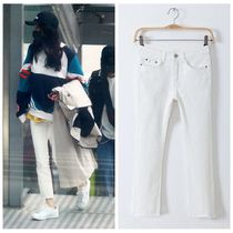 Yang Mi with the same high waist white straight pants womens nine-point pants 2019 new student thin jeans summer thin section