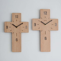 Solid wood cross wall clock gift original simple modern decoration study room clock