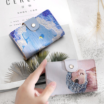 ins oil painting cute card bag female 2021 New sweet mini ultra-thin large capacity multi card student female card bag