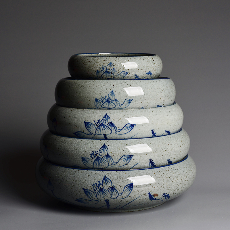 Huai daffodils basin hand - made ceramic restoring ancient ways round copper wire grass hydroponic water lily leaf lotus king faceplate