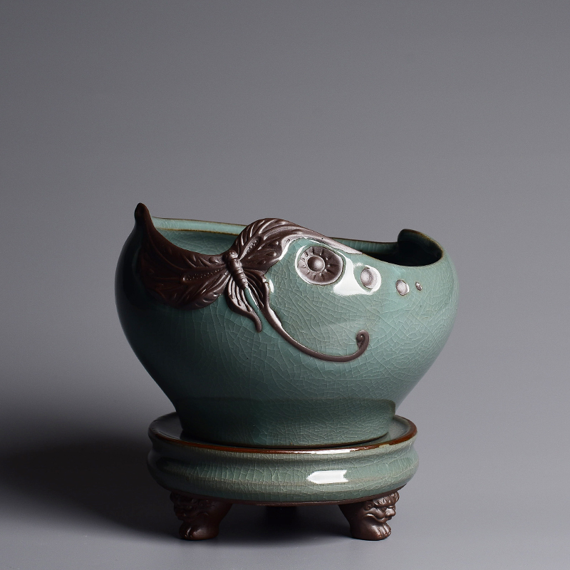 Chinese wind brother up POTS ceramic landscape creative combination of household, green asparagus the plants large plant pot