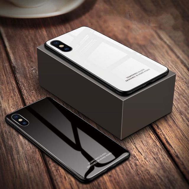 经典奢华黑白 苹果X手机壳iphone6splus手机壳XS Max钢化玻璃壳iPhone8女款全包7plus玻璃套XR软套5s网红情侣