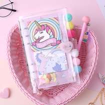 Hand account book book ins simple cute girl heart Net red suit Unicorn hand book loose page this grid creative quicksand diary notebook A6 remember little fairy