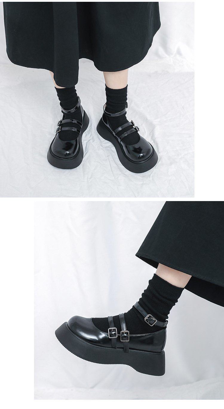 jk小皮鞋女2022春季松糕鞋原宿风厚底一字扣带圆头软妹复古单鞋