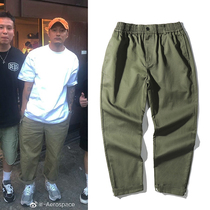 Hong Kong style Chao brand Yu Wenle with straight rubber waist head shrink tooling casual pants mens loose cloth long pants