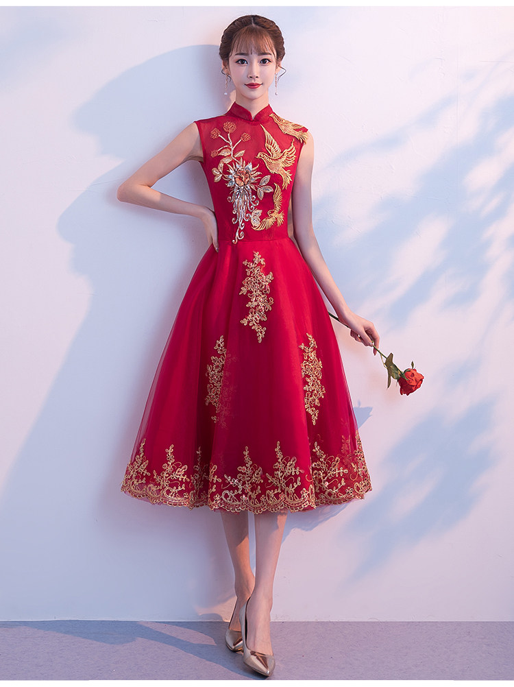 敬酒服新娘秋季2019新款中长款结婚秋季红裙子礼服孕妇回门连衣裙
