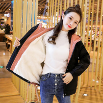 Plus velvet coat female spring and autumn Korean version of loose small man 2021 Winter new fashion casual harbor style hooded coat