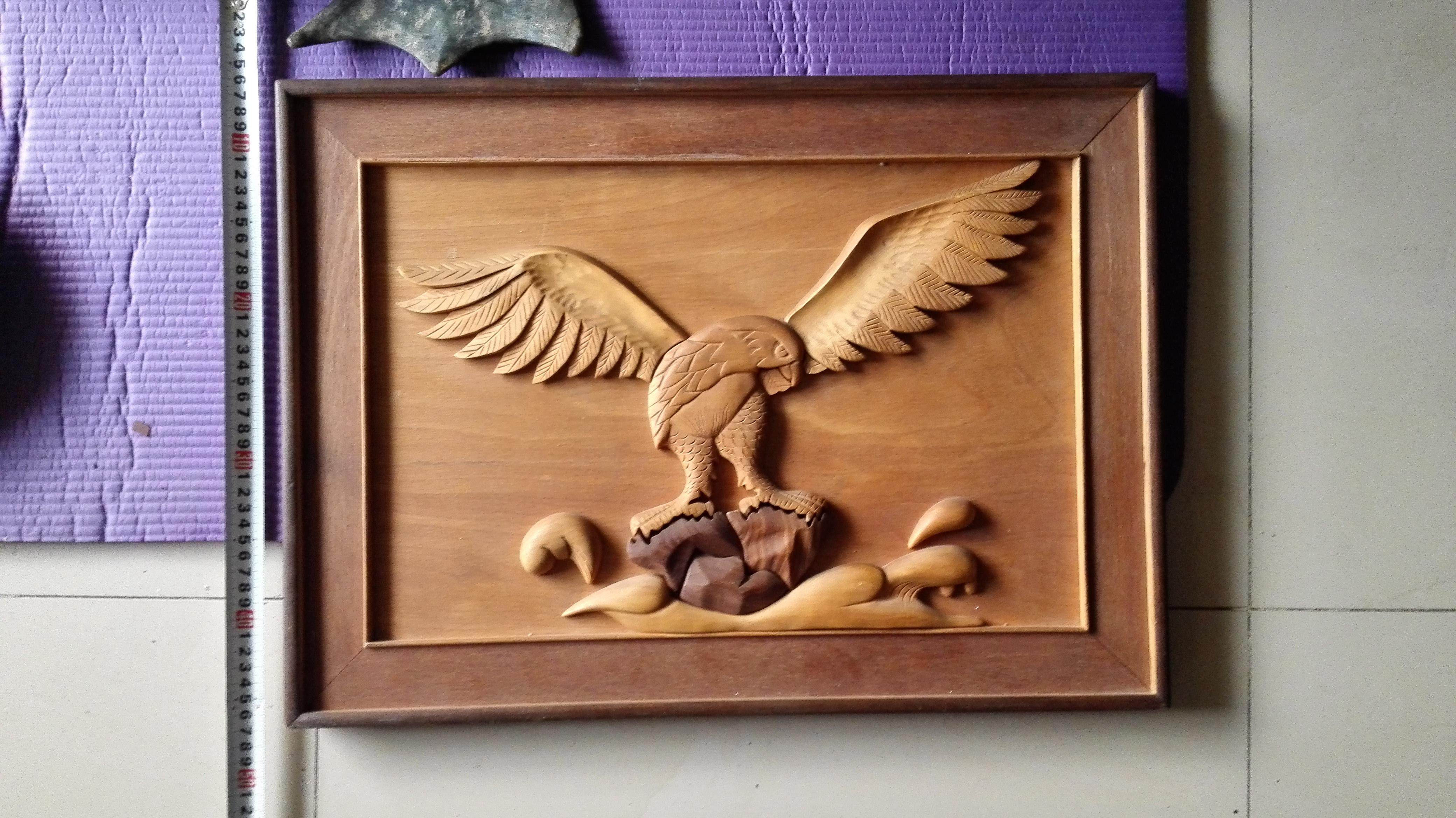 古玩文玩旧货多宝阁 木贴画 木拼画 木雕画  雄鹰展翅