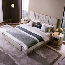 Light luxury leather bed 1 8 m high-end villa bedroom furniture 2 m big bed Italian style master bedroom post modern double bed