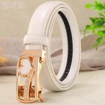 Lady Leather Strap Genuine Leather Strap Casual Dress Accessories Lady Belt Fine Korean Version 100 Hitch White Automatic Button Student Female Belt