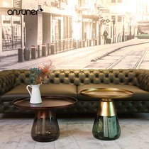 Nordic luxury designer small coffee table living room sofa coffee table creative round glass corner metal side combination