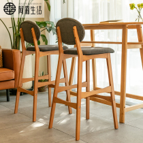 Solid wood bar stool modern simple bar chair Nordic back bar stool fashion creative bar chair personality high stool