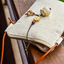 Maple outside handmade womens gold silk cotton linen cross mobile phone bag shoulder strap adjustable simple bag pendant pendant