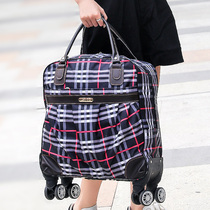 Lightweight and compact trolley bag short trip boarding bag waterproof Oxford luggage bag universal wheel striped plaid 18