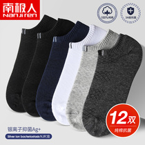 Antarctic socks mens pure cotton antibacterial sweat-absorbing deodorant breathable boat socks spring and summer thin mid-tube low-top shallow socks