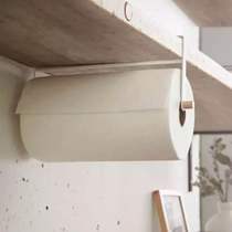 Creative wrought iron kitchen roll paper holder non-perforated cabinet under-hanging wooden tissue rack nail-free adhesive hook paper holder
