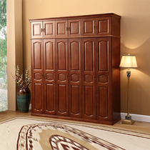 Solid wood wardrobe modern Chinese style 3456 doors overall swing door plus top bedroom assembly simple furniture economical