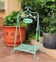 Promotional American country style wrought iron vintage old green vertical welcome flower stand display stand