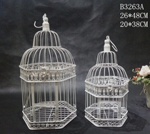 European and American fields Countryside Iron Art White Retro Sets Two Birds Cage Wedding showcase Decorative Window to Shoot Props set