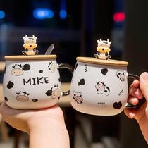 Childrens cup home drinking water resistant to fall 3-3 baby male girl EED ceramic with lid creative cute cartoon cow