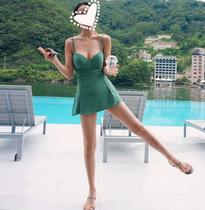 2021 Spa Holiday Original Steel Ring Small Chest Gathering Harness Conservative pure Color Chater Slim One-piece Swimsuit Woman