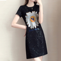 TOUCH MISS small daisy large loose sports dress 2020 new diamond bronzing thin t-shirt dress