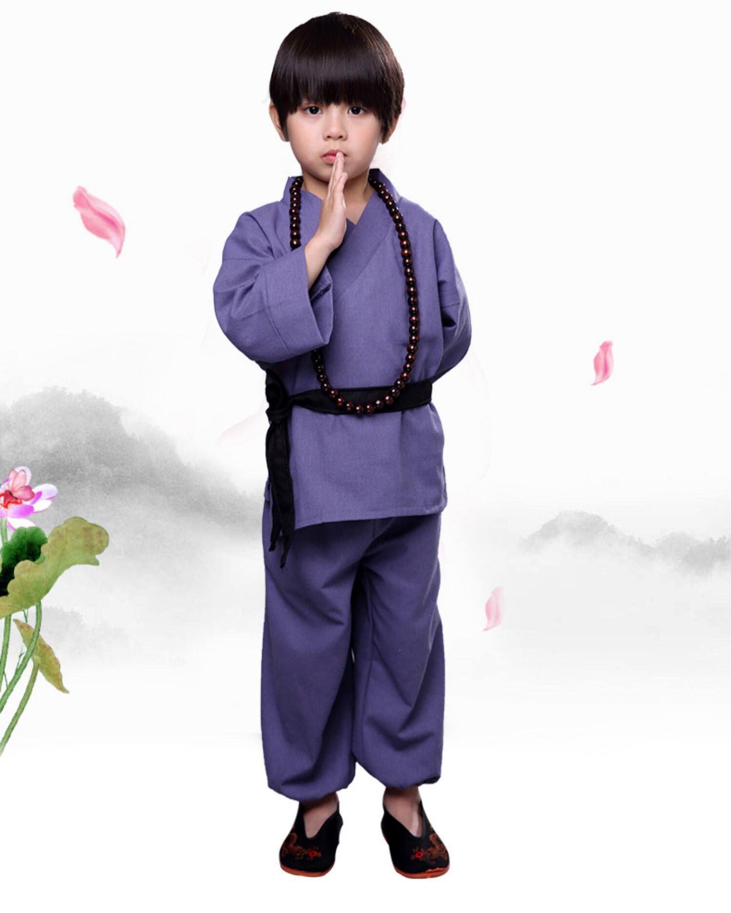 小和尚衣服儿童古装汉服男童和尚服宝宝男书童锄禾国学服装演出服