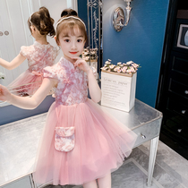 Chinese girl dress summer 2023 new child dazzling summer princess dress girl summer cheongsam skirt