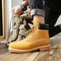 Rhubarb Boots Martin boots headlayer Bull Leather genuine leather Inn fan car boot kick not rotten High Help Outdoor waterproof male and female shoes