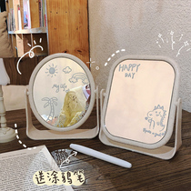 Net Red Desktop Cosmetic Mirror Teenage Girl Hearts Ins Wind Student Dorm Room Double Face Dresser Tabletop stand up large mirror