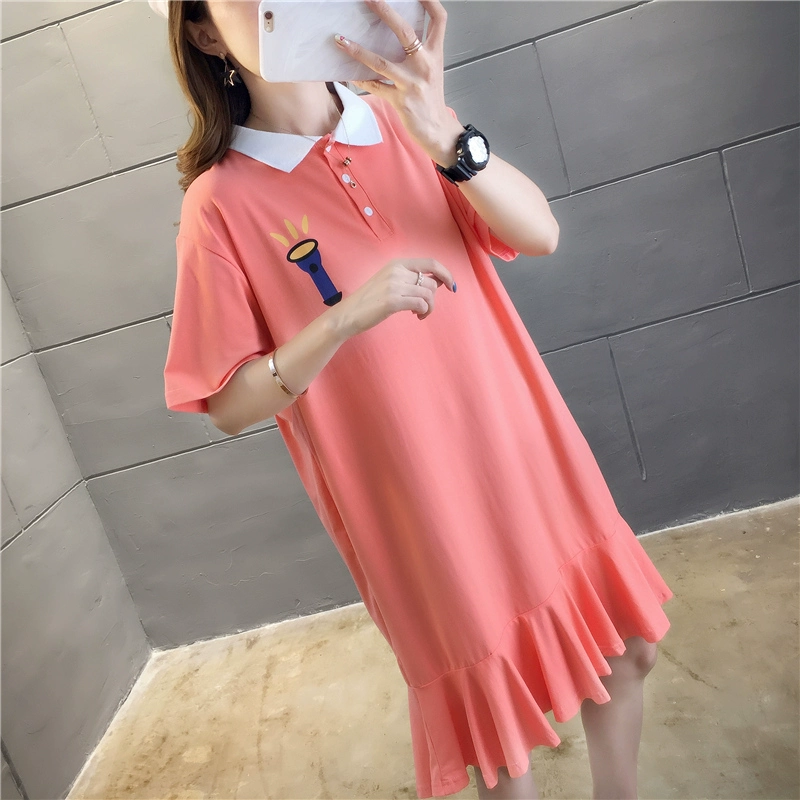 Áo thun nữ ngắn tay mùa hè phiên bản Hàn Quốc của kích thước lớn phụ nữ trung bình rộng rãi giản dị áo thun polo váy triều - Sản phẩm HOT