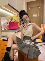 2022 Summer Navy Wind Collar Vest Knit Hollowed-out Hook Flowers Waistcoat Jacket Half Body Short Dress Two Suits