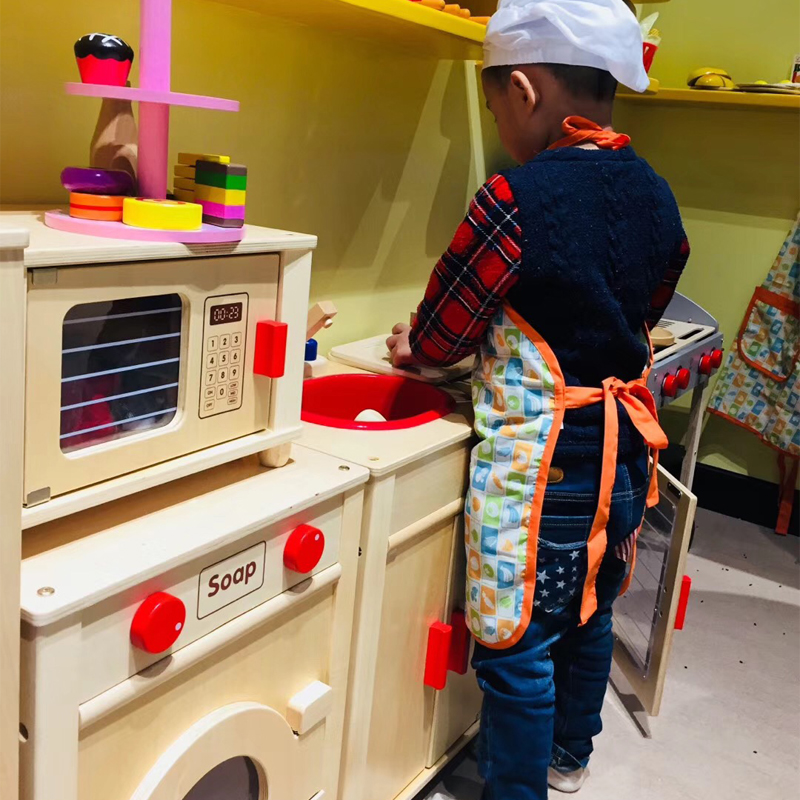 viga本色厨房五件套 娃娃家厨房套装组合拆装实木仿真厨房原木色