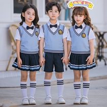 21 new kindergarten garden uniforms for summer and for primary school children Ma A fake two children pure cotton cover head Inren Yinglun school uniform