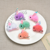 Children Korean cartoon rabbit hairclip Princess hairpin little girl clip headdress baby ding jia hipster edge clamp