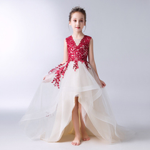 Girls birthday princess dress puffy gauze tail skirt childrens model catwalk show host piano costume