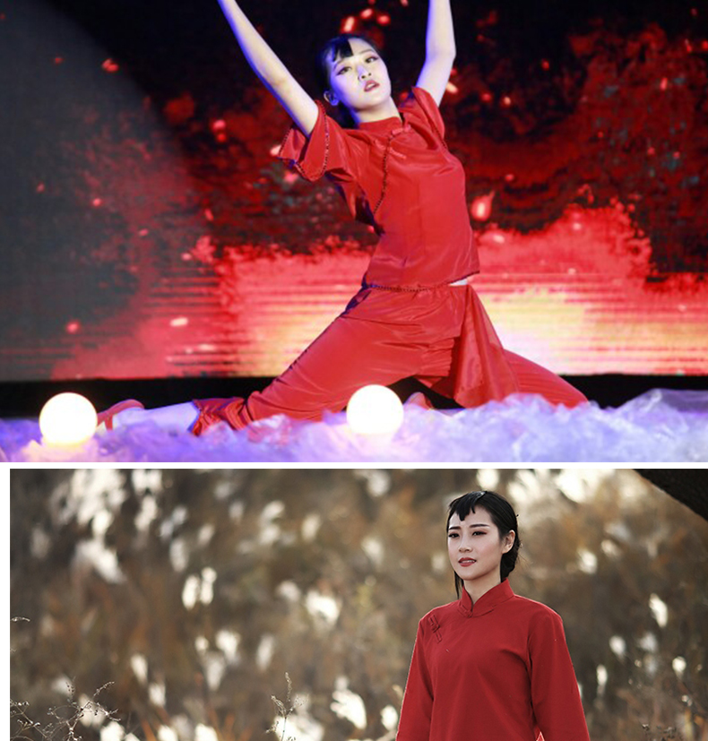 九儿演出服装女红高粱新款同款衣服中国风村姑表演民族古典舞蹈服