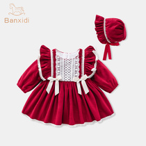 Female baby winter dress with velvet dress Girl's first-year dress Autumn winter stylish princess dress child costume