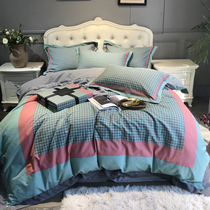 Autumn and winter thickened polished cotton four-piece Nordic wind cotton grinding thousand bird grid quilt cover home textile bedding
