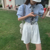 Black shorts womens 2020 new summer high waist straight wide leg pants hanging loose thin casual five-point pants tide