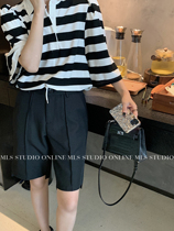 MLS Black thin suit pants womens summer five-point pants loose wide leg pants high waist straight casual pants